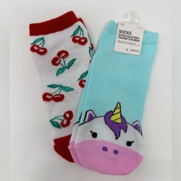 Cherries Ankle Sock Unicorn Low Cut Socks Colorful 2 Pack Set Cherry Print Pink - Picture 12 of 12